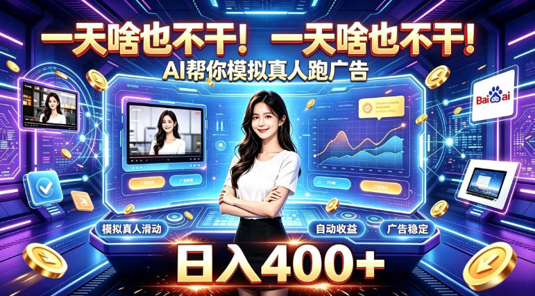 一天啥也不干!AI帮你模拟真人跑广告,稳定日入400+,实现真正被动变现【揭秘】-副业网