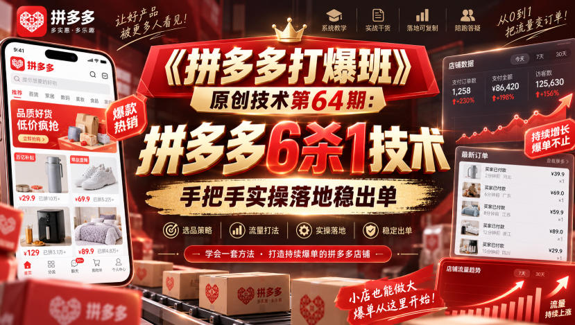 《拼多多打爆班》原创技术第64期:拼多多6杀1技术,手把手实操落地稳出单-副业网