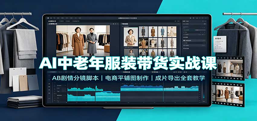 AI中老年服装带货实战课:AB剧情分镜脚本,电商平铺图制作,成片导出全套教学-副业网