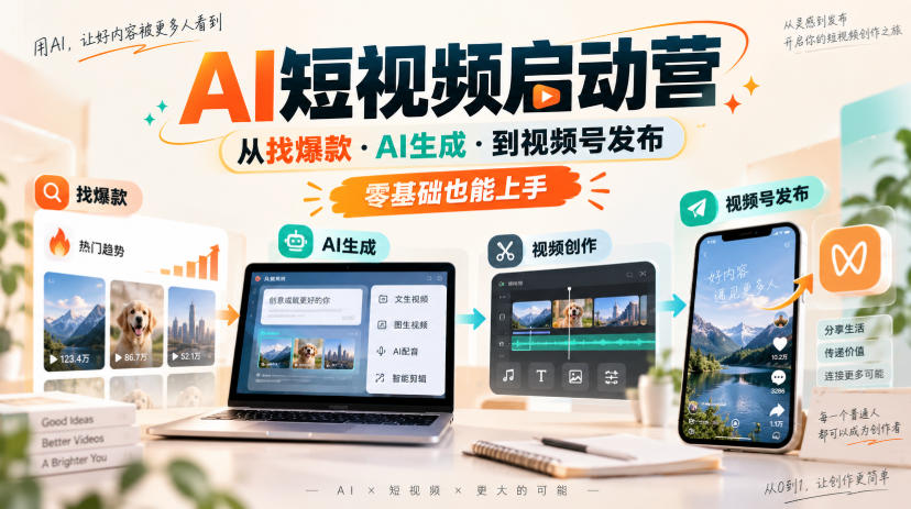 AI短视频启动营,从找爆款·AI生成·到视频号发布,零基础也能上手-副业网