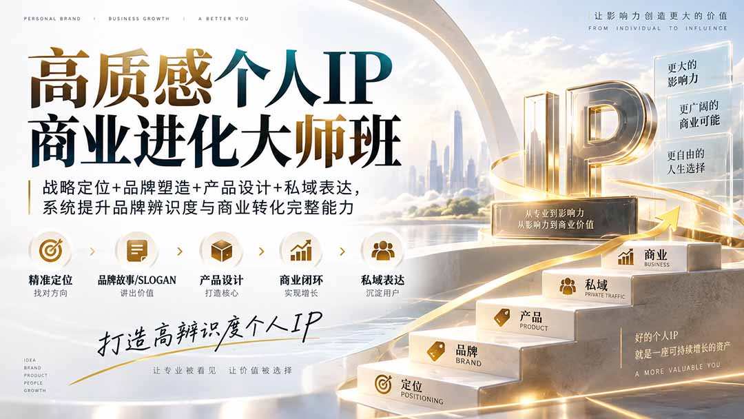 高质感个人IP商业进化大师班:战略定位+品牌塑造+产品设计+私域表达,系统提升品牌辨识度与商业转化完整能力-副业网