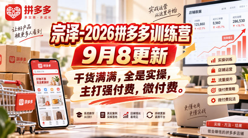 宗泽-2026拼多多训练营9月8更新,干货满满,全是实操,主打强付费,微付费-副业网