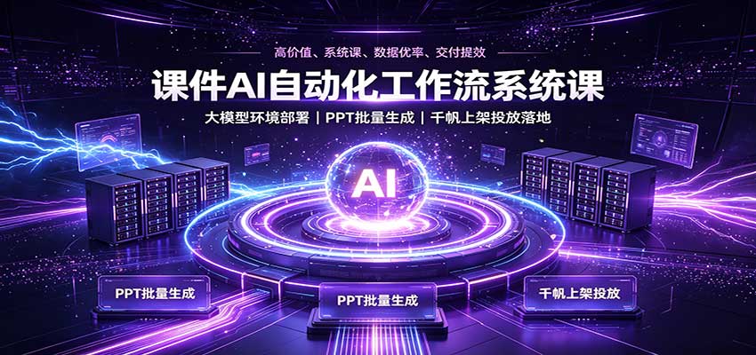 课件AI自动化工作流系统课:大模型环境部署,PPT批量生成,千帆上架投放落地-副业网