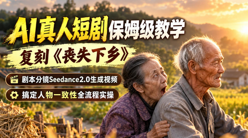 AI真人短剧保姆级教学,复刻《丧失下乡》,剧本分镜Seedance2.0生成视频,搞定人物一致性全流程实操-副业网