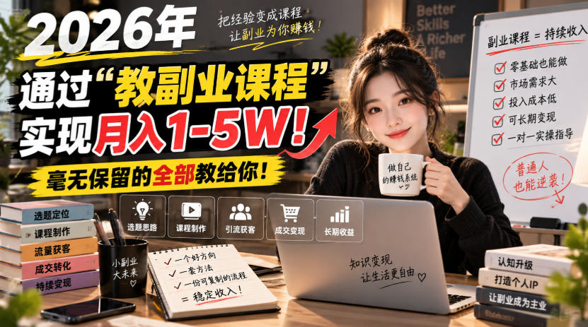 2026年通过“教副业课程”实现月入1-5W!毫无保留的全部教给你!【揭秘】-副业网