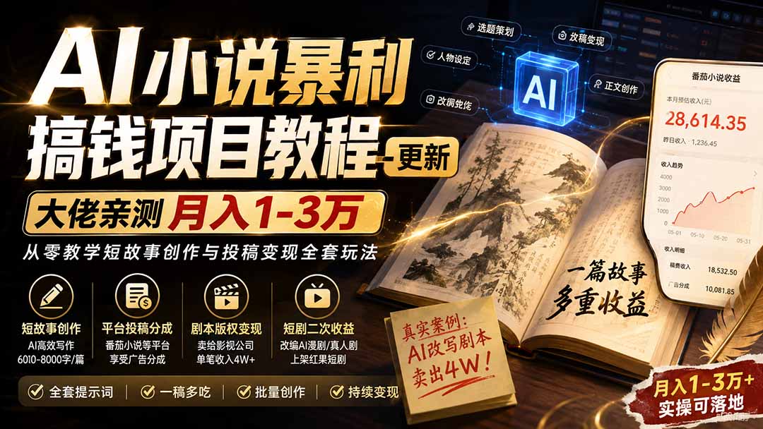图片[2]-AI小说短故事暴利搞钱项目教程-更新，大佬亲测月入1-3万，从零教学短故事创作与投稿变现全套玩法-副业网