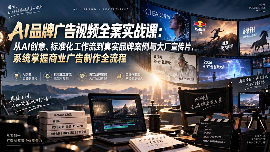 图片[2]-AI品牌广告视频全案实战课：从AI创意、标准化工作流到真实品牌案例与大厂宣传片，系统掌握商业广告制作全流程-副业网