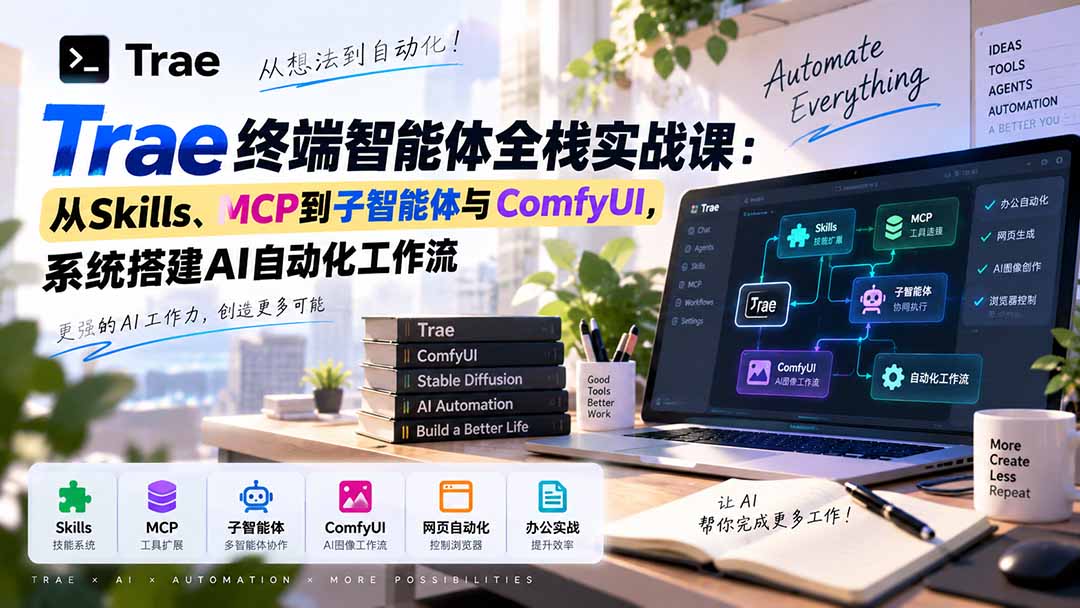 Trae终端智能体全栈实战课:从Skills、MCP到子智能体与ComfyUI,系统搭建AI自动化工作流-副业网
