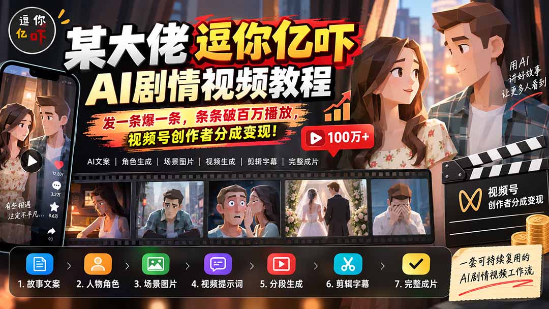 图片[2]-某大佬逗你亿吓AI低模剧情视频制作教程：发一条爆一条，条条破百万播放，利用视频号创作者分成变现!-副业网