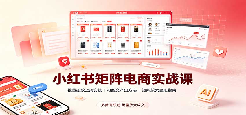 小红书矩阵电商实战课：批量搬款上架实操，AI图文产出，矩阵放大变现指南-副业网