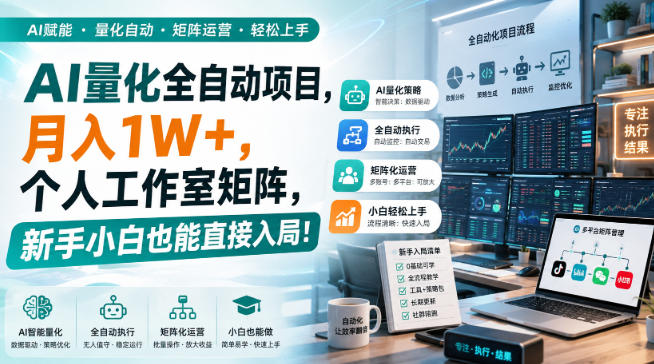AI量化全自动挂机,月入1W+,个人工作室矩阵,新手小白也能直接入局!-副业网