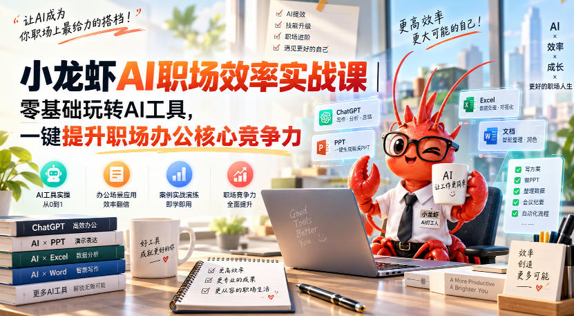 小龙虾AI职场效率实战课｜零基础玩转AI工具，一键提升职场办公核心竞争力-副业网
