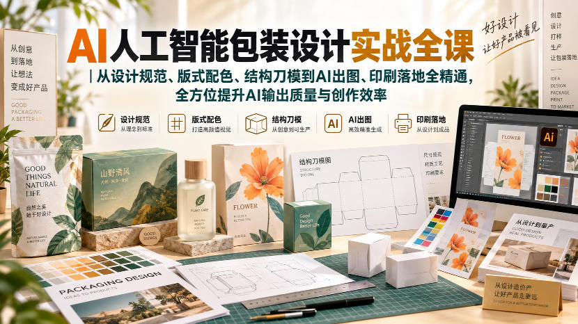 AI人工智能包装设计实战全课|从设计规范、版式配色、结构刀模到AI出图、印刷落地全精通-副业网