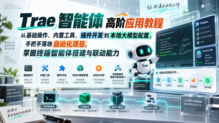 Trae智能体高阶应用教程，从基础操作、内置工具、插件开发到本地大模型配置，手把手落地自动化项目-副业网