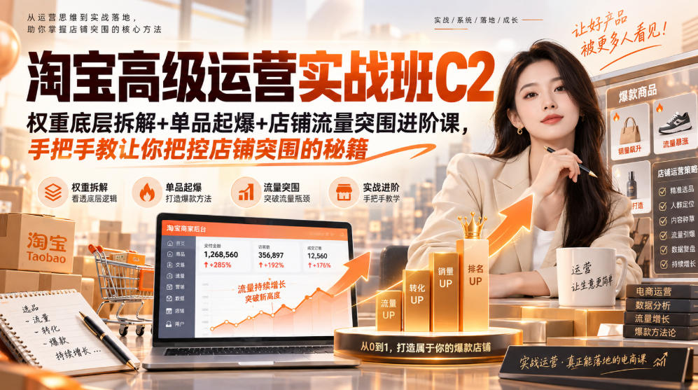 淘宝高级运营实战班C2|权重底层拆解+单品起爆+店铺流量突围进阶课,手把手教让你把控店铺突围的秘籍-副业网