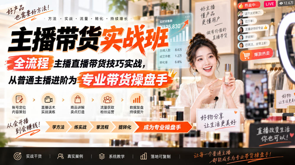 主播带货实战班ZB,全流程主播直播带货技巧实战,从普通主播进阶为专业带货操盘手-副业网