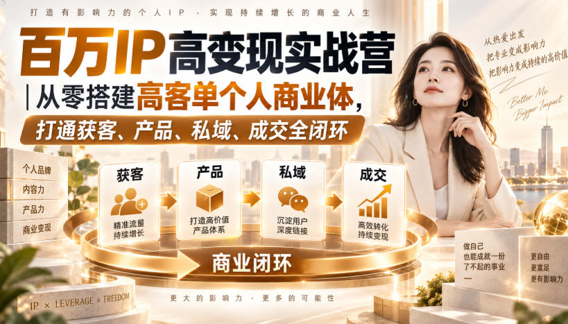 百万IP高变现实战营|从零搭建高客单个人商业体,打通获客、产品、私域、成交全闭环-副业网