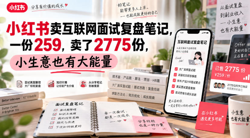 小红书卖互联网面试复盘笔记,一份259,卖了2775份,小生意也有大能量-副业网