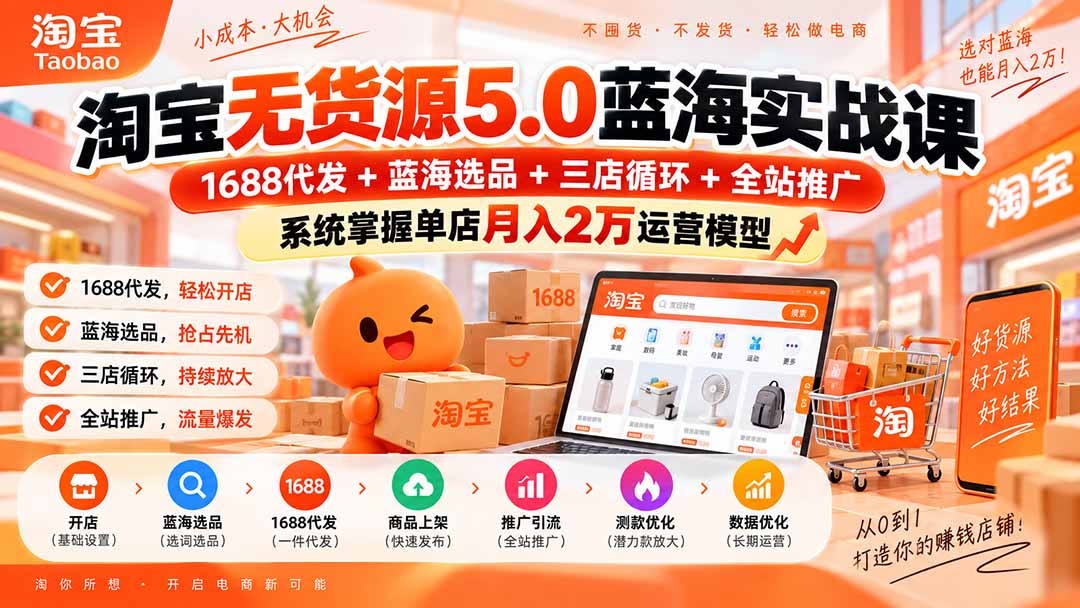 图片[2]-淘宝无货源5.0蓝海实战课-更新：1688代发+蓝海选品+三店循环+全站推广，系统掌握单店月入2万运营模型-副业网