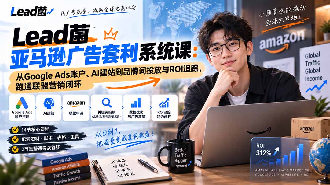 Lead菌亚马逊广告套利系统课:从Google Ads账户、AI建站到品牌词投放与ROI追踪,跑通联盟营销闭环-副业网
