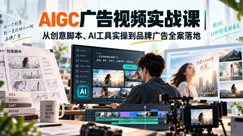 AIGC广告视频实战课|从创意脚本、AI工具实操到品牌广告全案落地-副业网