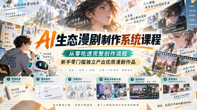 AI生态漫剧制作系统课程,从零吃透完整创作流程,新手零门槛独立产出优质漫剧作品-副业网