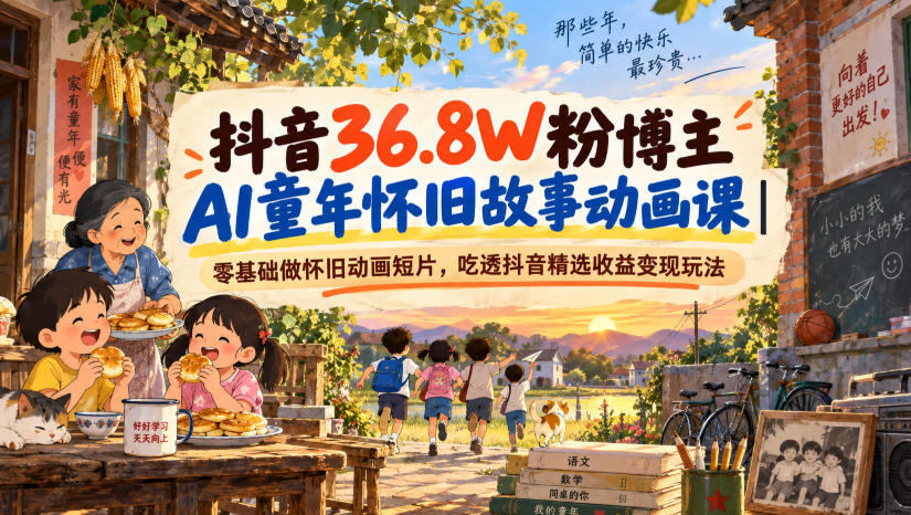 抖音36.8W粉博主AI童年怀旧故事动画课|零基础做怀旧动画短片,吃透抖音精选收益变现玩法-副业网