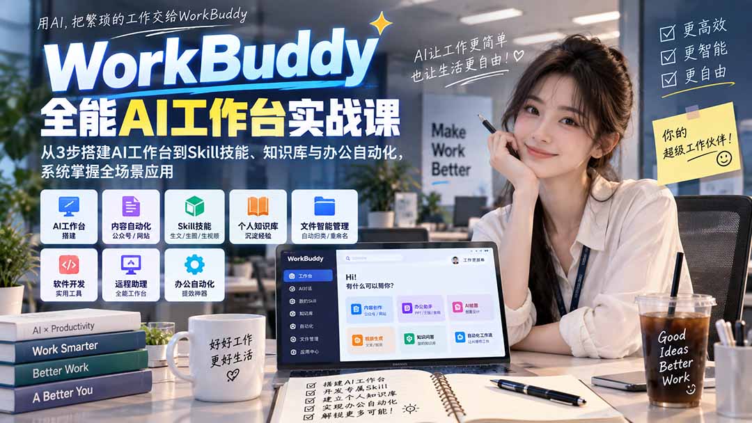 WorkBuddy全能AI工作台实战课:从3步搭建AI工作台到Skill技能、知识库与办公自动化,系统掌握全场景应用-副业网