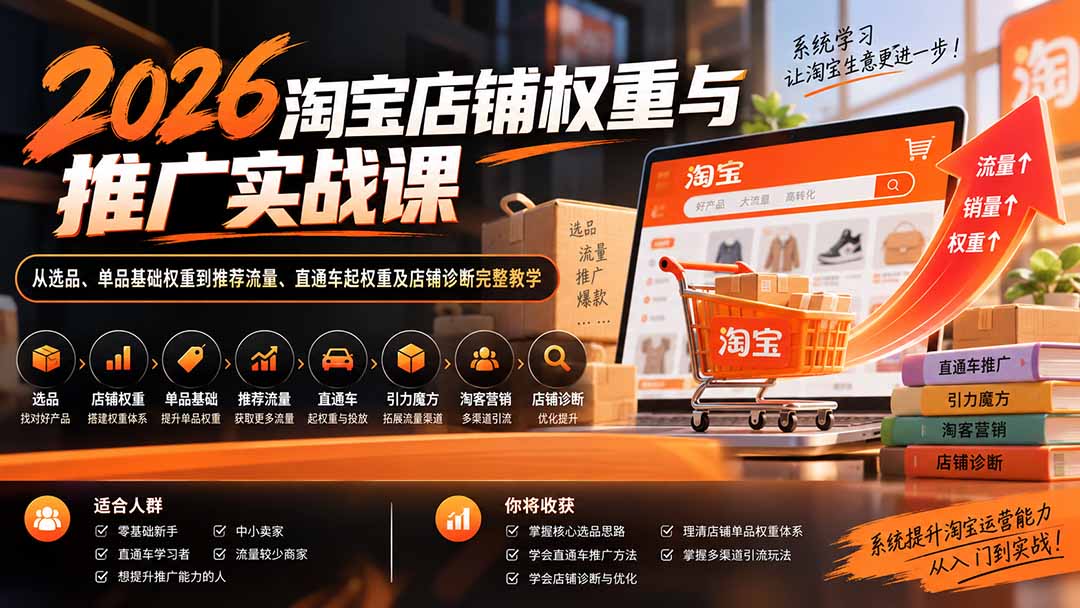 2026淘宝店铺权重与推广实战课:从选品、单品基础权重到推荐流量、直通车起权重及店铺诊断完整教学-副业网