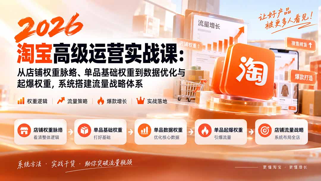 2026淘宝高级运营实战课:从店铺权重脉络、单品基础权重到数据优化与起爆权重,系统搭建流量战略体系-副业网