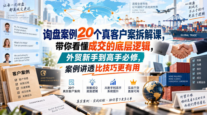 询盘案例20个真客户案拆解课,带你看懂成交的底层逻辑,外贸新手到高手必修,案例讲透比技巧更有用-副业网