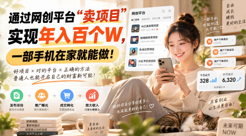 靠卖网创项目变现,一年拿下百万收益!一台手机就能操作!-副业网