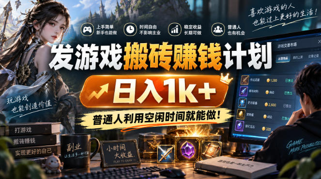 发游戏搬砖賺钱计划,日入1k+,普通人利用空闲时间就能做!【揭秘】-副业网