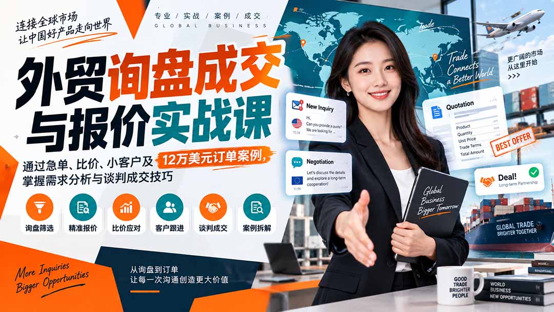 图片[2]-外贸询盘成交与报价实战课：通过急单、比价、小客户及12万美元订单案例，掌握需求分析与谈判成交技巧-副业网