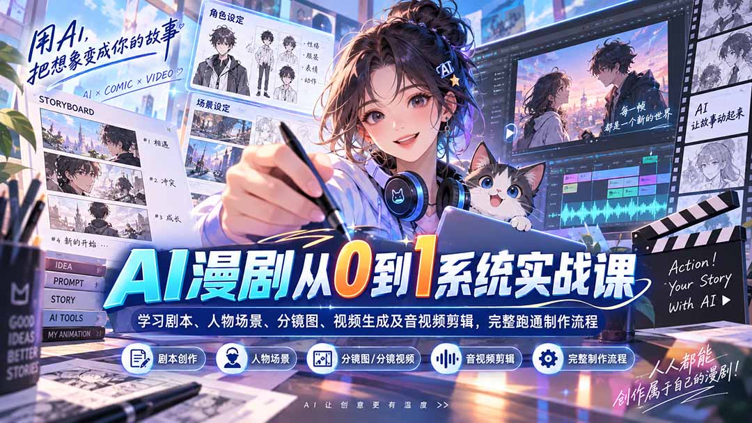 图片[2]-AI漫剧从0到1系统实战课：学习剧本、人物场景、分镜图、视频生成及音视频剪辑，完整跑通制作流程-副业网