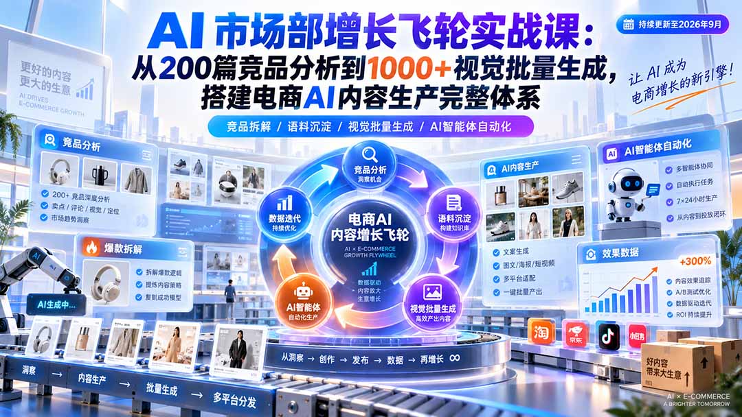 图片[2]-AI 市场部增长飞轮实战课：从200篇竞品分析到1000+视觉批量生成，搭建电商AI内容生产完整体系-副业网