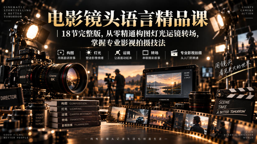 电影镜头语言精品课|18节完整版,从零精通构图灯光运镜转场,掌握专业影视拍摄技法-副业网