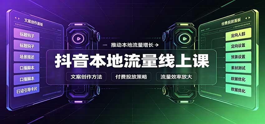抖音本地流量线上课:账号搭建拍摄剪辑,文案创作与付费投放教学-副业网