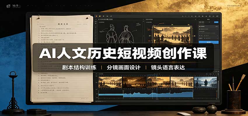 AI人文历史短视频创作课:赛道对标、剧本分镜制图,掌握视频完整产出流程-副业网