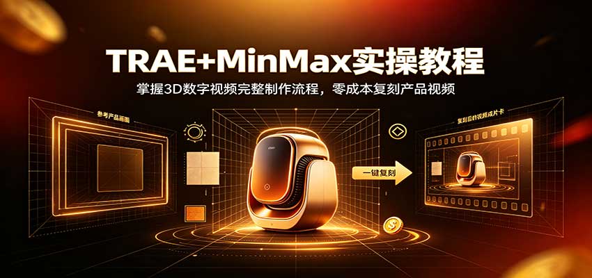 TRAE+MinMax实操教程:3D数字视频完整制作流程,零成本复刻产品视频-副业网