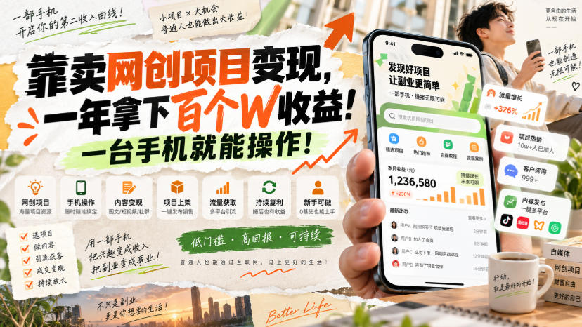 网创小程序虚拟资料变现,一年拿下百万收益,一部手机就可以做,0成本变现副业!-副业网