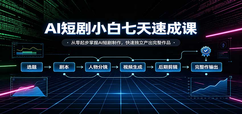 AI短剧小白七天速成课:从零起步掌握AI短剧制作,快速独立产出完整作品-副业网
