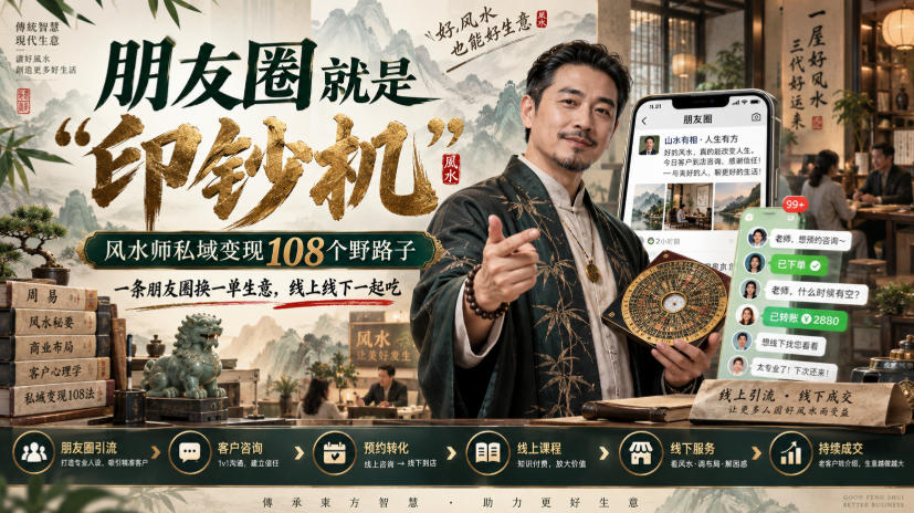 朋友圈就是“印钞机”,风水师私域变现108个野路子,一条朋友圈换一单生意,线上线下一起吃【文档】-副业网