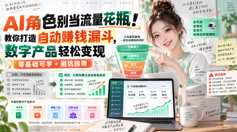 AI角色别当流量花瓶!教你打造自动賺钱漏斗,数字产品轻松变现(零基础可学+避坑指南)【原创双语字幕】-副业网