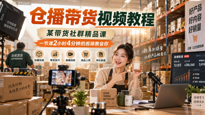 仓播带货视频教程,某带货社群精品课,一节课2小时4分钟的视频教会你-副业网