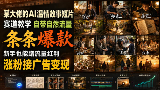某大佬的AI温情故事短片赛道教学,自带自然流量,条条爆款,新手也能蹭流量红利,涨粉接广告变现(更新)-副业网