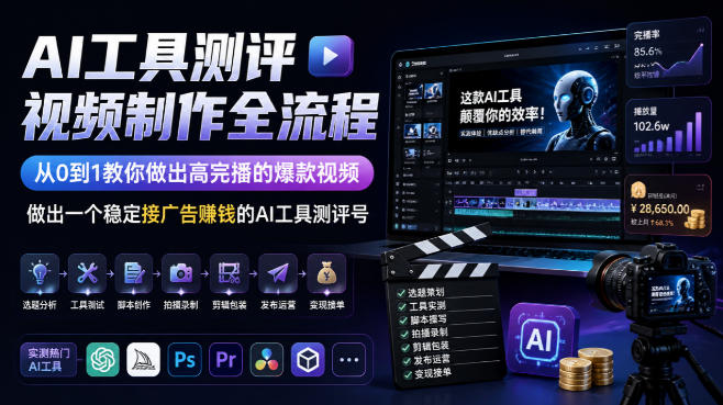 AI工具测评视频制作全流程,从0到1教你做出高完播的爆款视频,做出一个稳定接广告賺钱的AI工具测评号-副业网