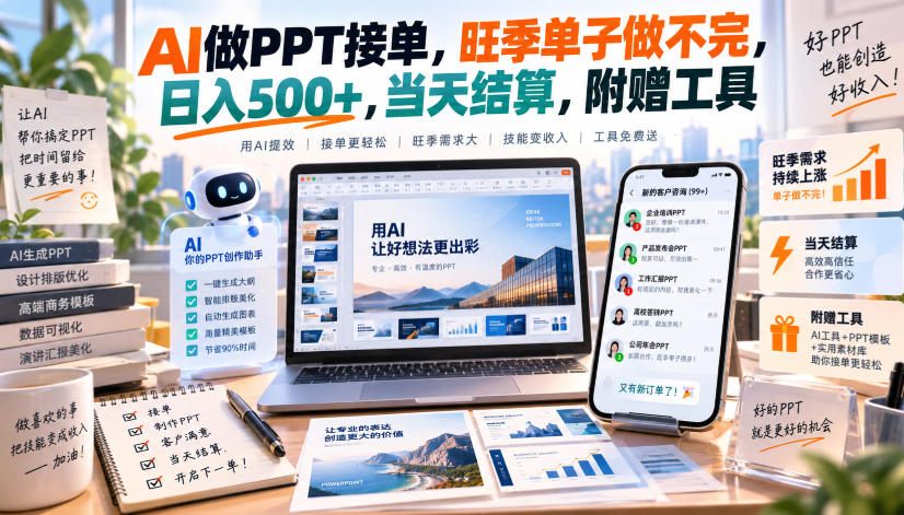 AI做PPT接单,旺季单子做不完,日入500+,当天结算,附赠工具【揭秘】-副业网