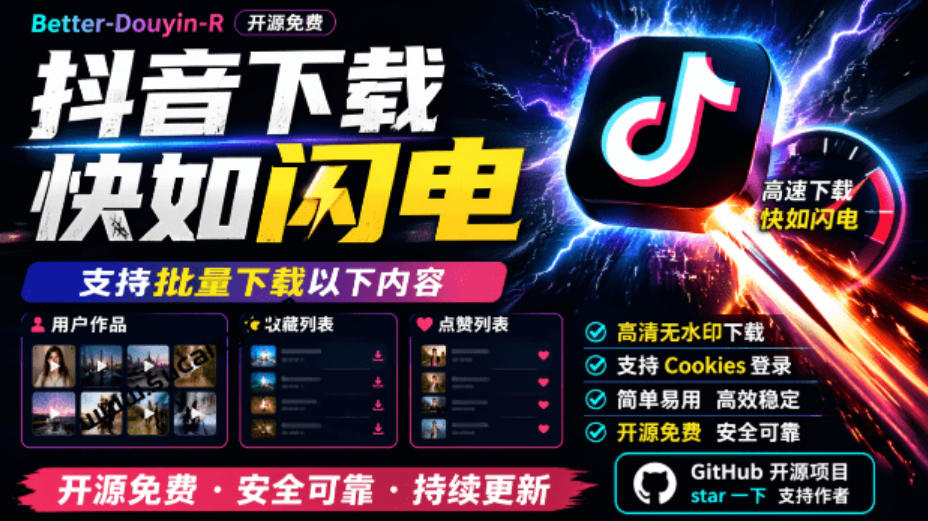 超级好用!抖音视频下载神器,支持批量下载用户作品收藏列表和点赞列表,开源完全免费Better-douyin-R-副业网