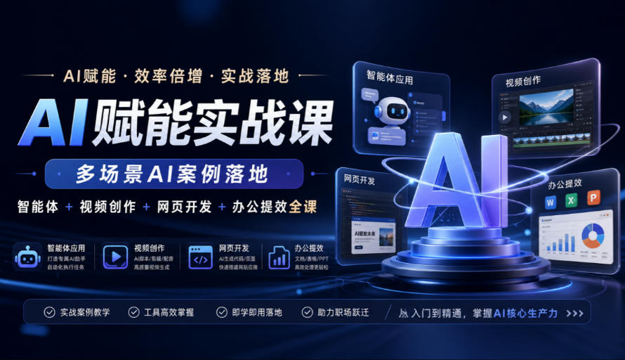 AI赋能实战课,多场景AI案例落地,智能体+视频创作+网页开发+办公提效全课-副业网